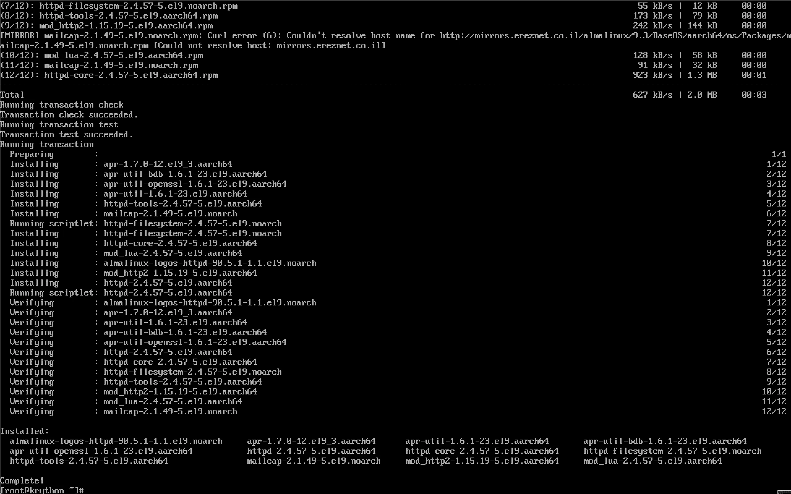 Apache Service Start